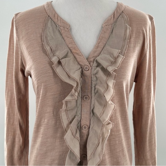 Ann Tylor loft top S pink mauve split v-neck button down ruffle 3/4 sleeve - Picture 3 of 10